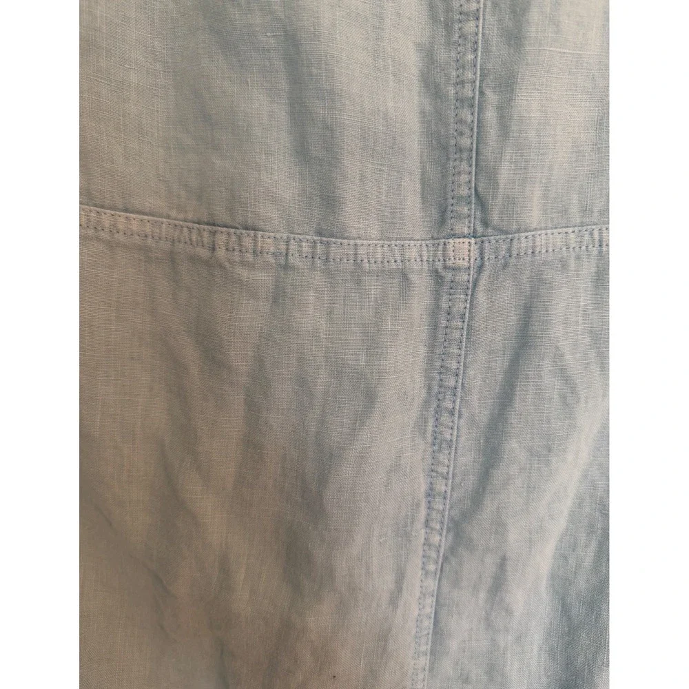 Pure Amici Light Blue 100% Linen Short Sleeve V-Neck Shift Dress L